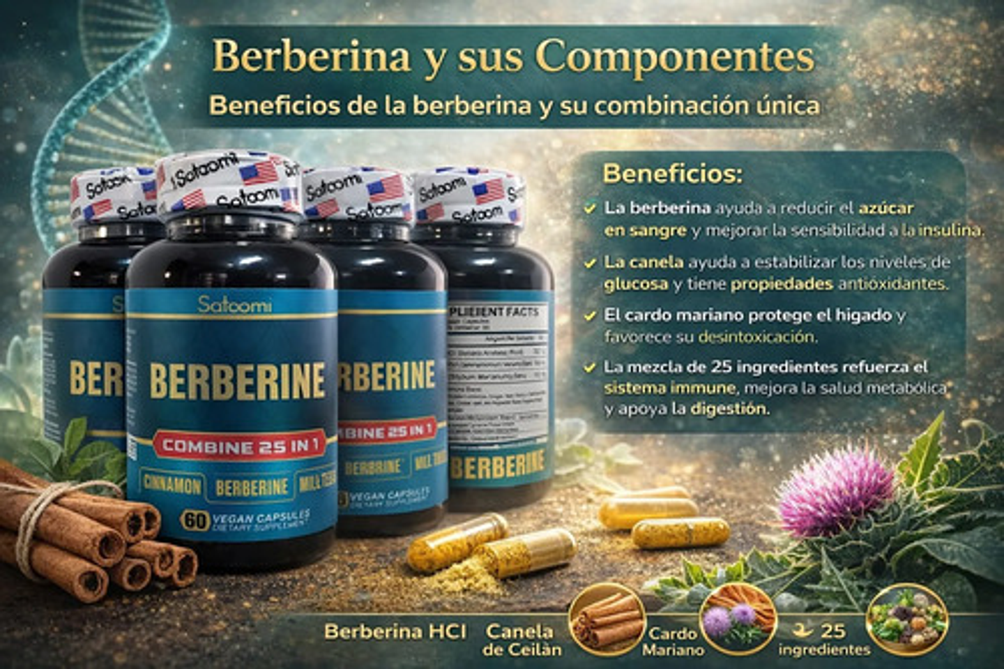 Suplemento Berberina Satoomi 25 En 1 60 Cápsulas Veganas 4