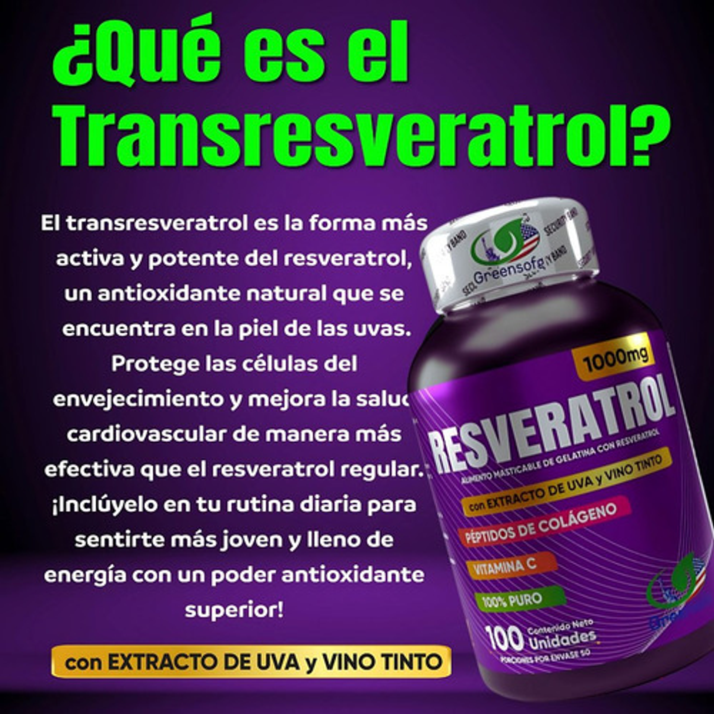 Resveratrol Americano Green Sofg Cápsulas Colágeno Vitamina C E 100 Original 4