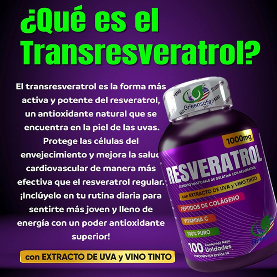 Resveratrol Americano Green Sofg Cápsulas Colágeno Vitamina C E 100 Original 4