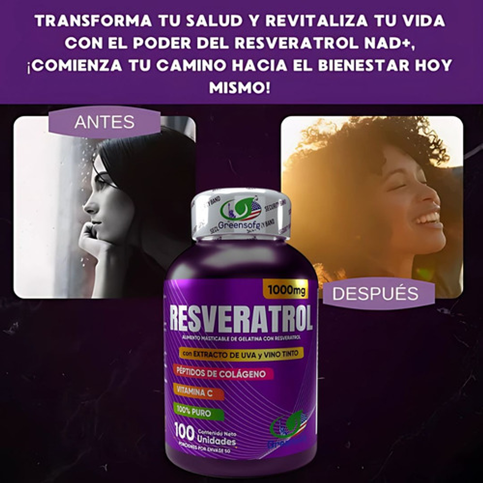 Resveratrol Americano Green Sofg Cápsulas Colágeno Vitamina C E 100 Original 5