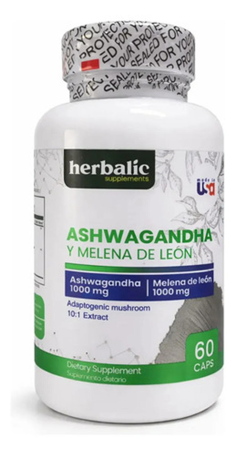 Ashwagandha Y Melena De León 1000mg Herbalic, 60 Cápsulas, Capsulas 1