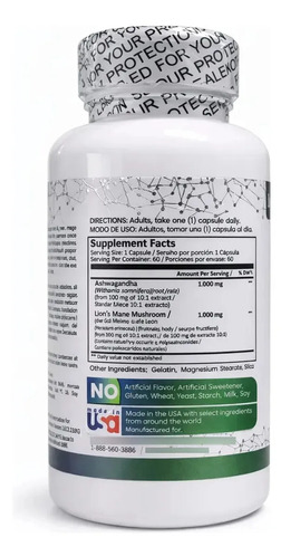 Ashwagandha Y Melena De León 1000mg Herbalic, 60 Cápsulas, Capsulas 2