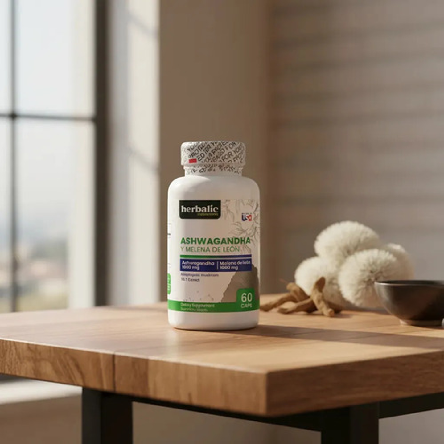 Ashwagandha Y Melena De León 1000mg Herbalic, 60 Cápsulas, Capsulas 3