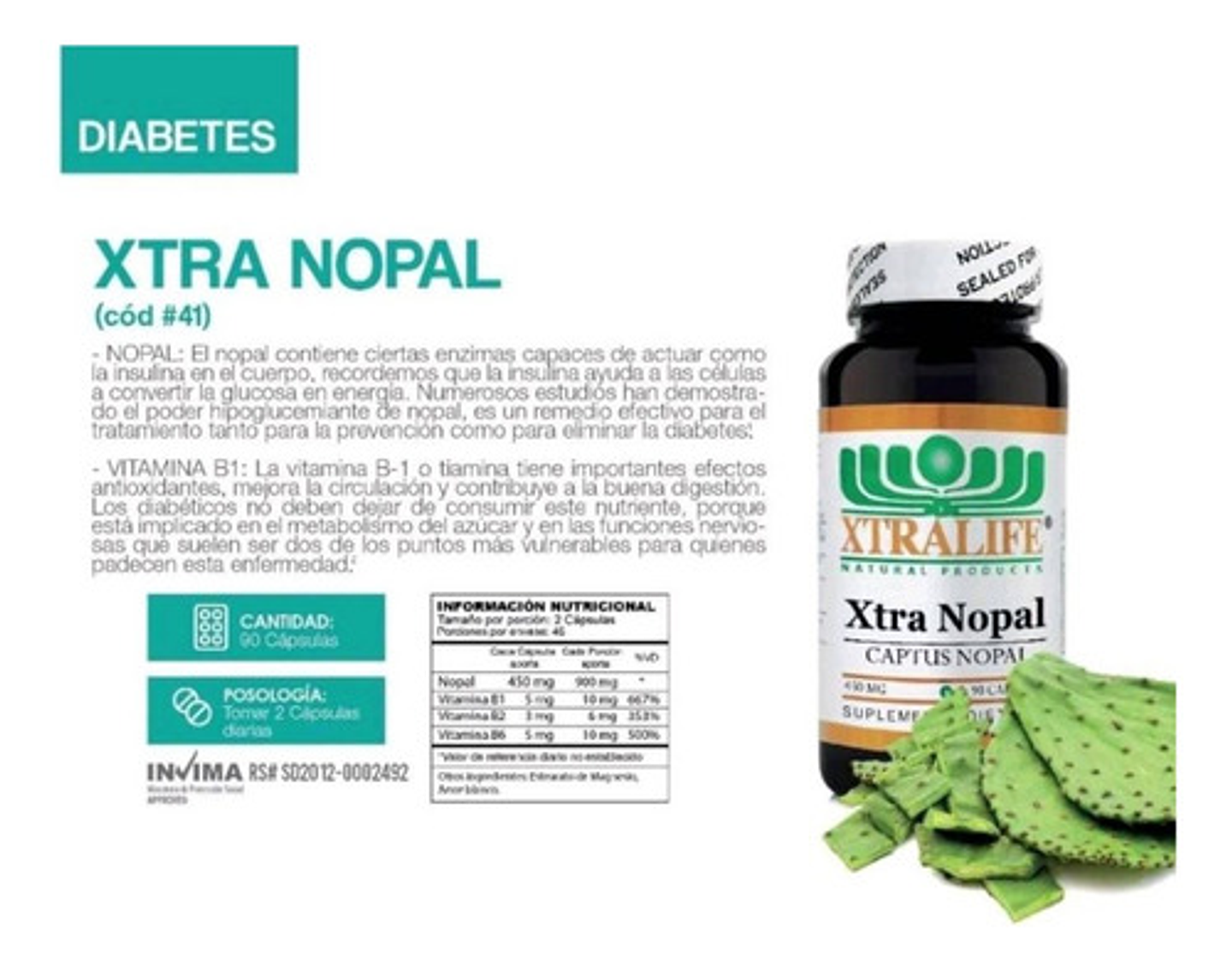 Suplemento En Cápsula Xtralife Xtra Nopal X 450mg Sin Sabor 2