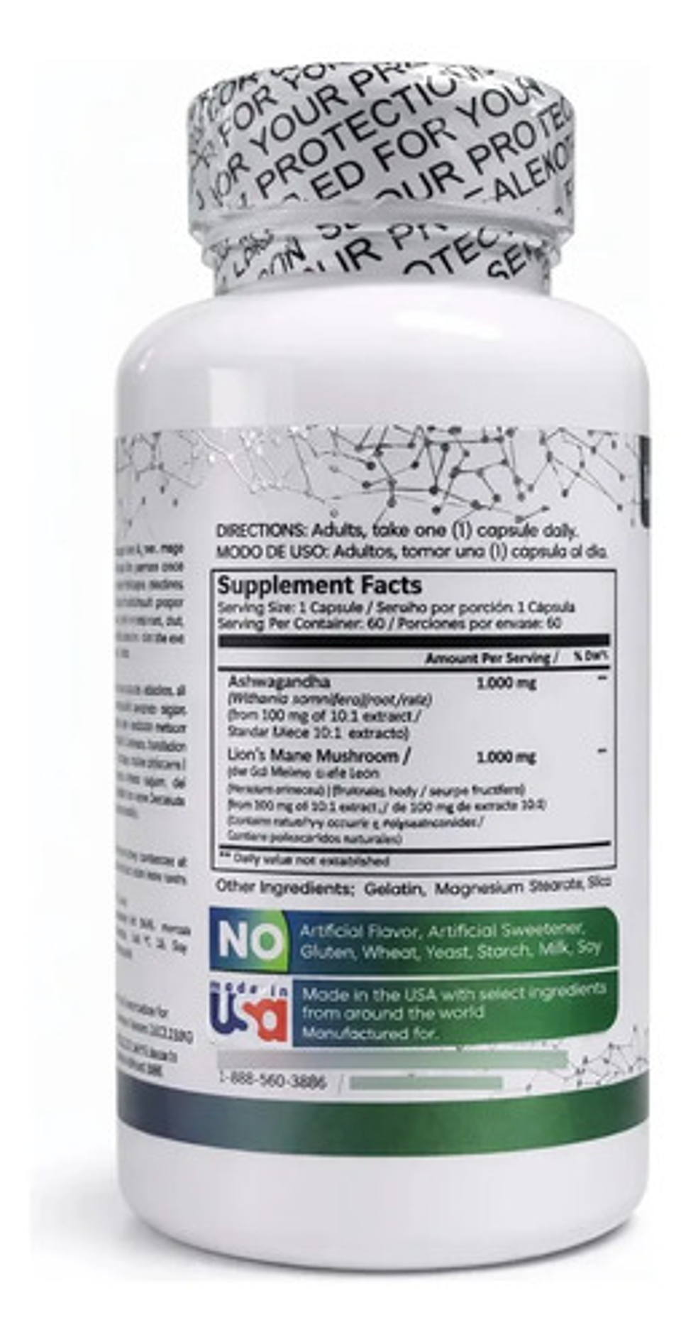 Ashwagandha Y Melena De León 1000mg Herbalic, 60 Cápsulas, Capsulas 2