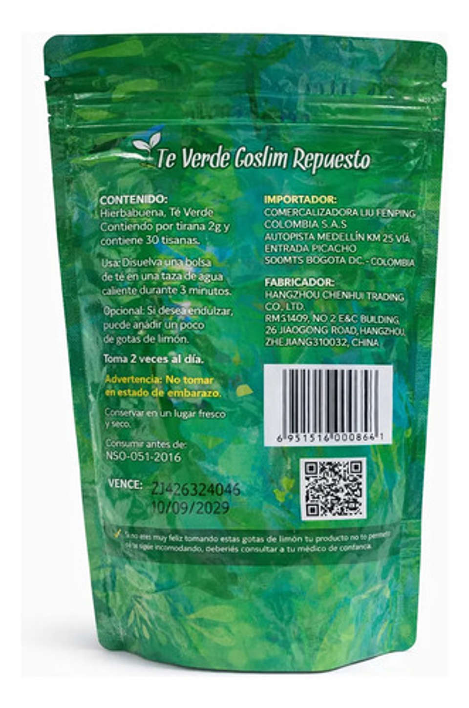 Té Verde Goslim Repuesto 60 G Sabor Intenso 2