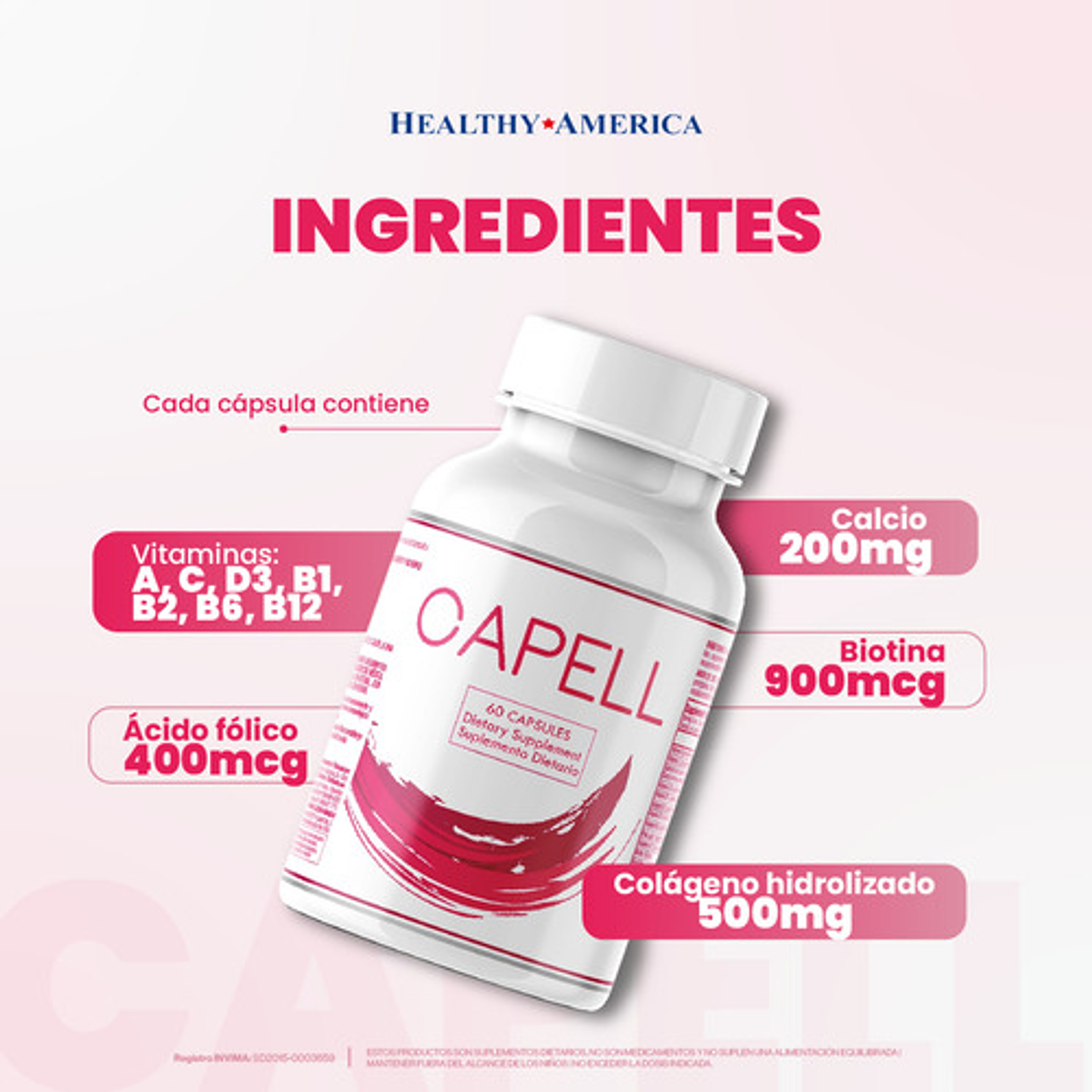 Capell Suplemento Dietario Para El Cabello Caja X60 Cápsulas 5
