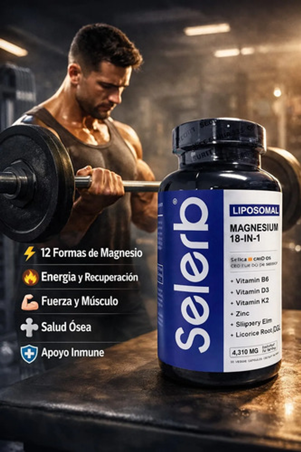 Magnesio Liposomal Selerb 18 En 1 Con Vitaminas D3, K2, Zinc 2