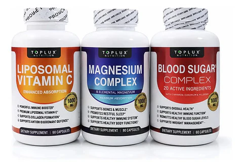 Kit 3 Suplementos Toplux: Vitamina C Liposomal, Magnesio Com