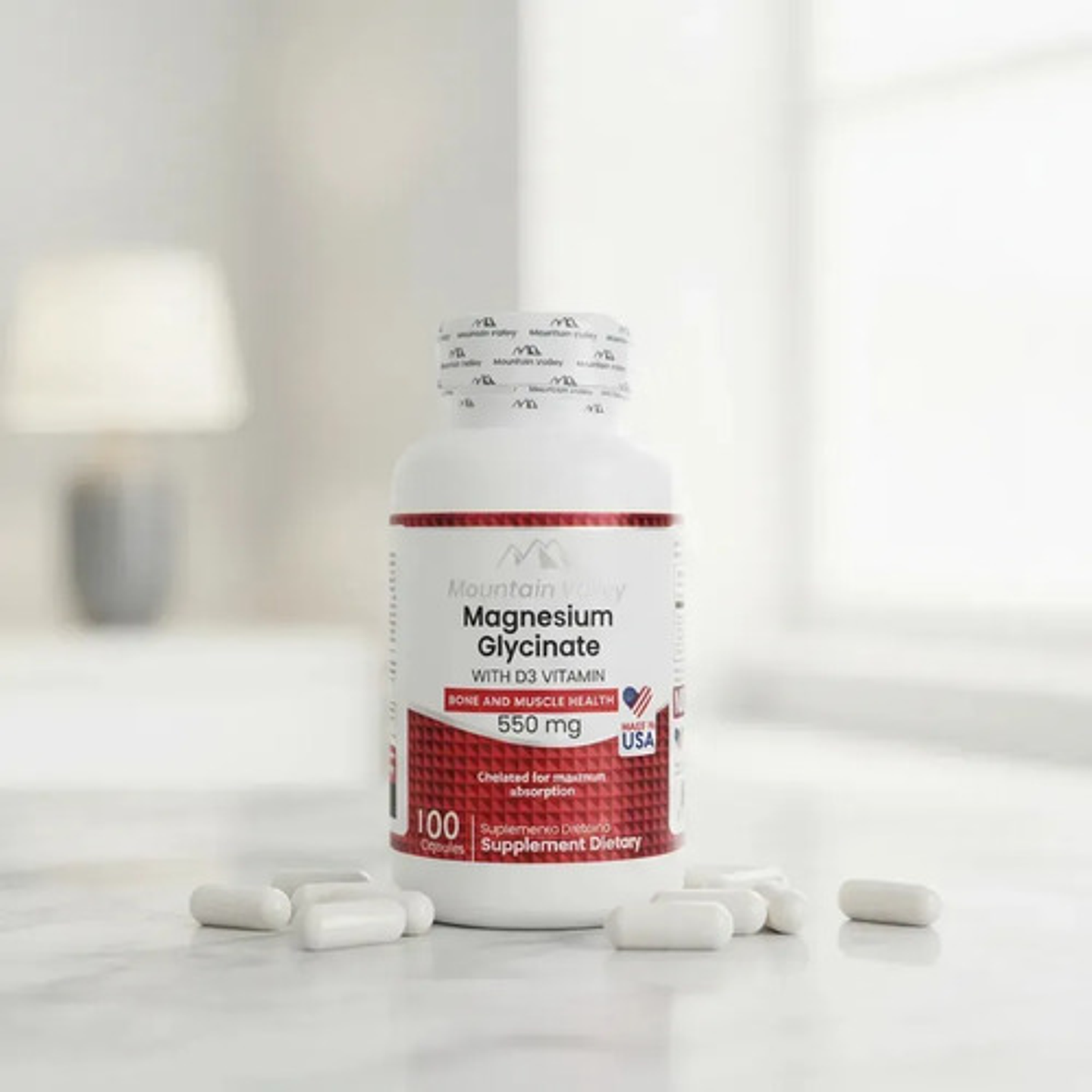 Pack 2 Magnesio Glicinato 550mg D3 Mountain Valley 100 4