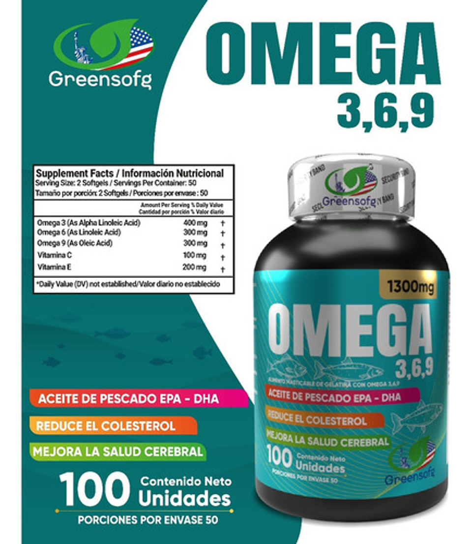 Omega 3, 6 & 9 Epa Dha 1300mg Puro Americano Natural Sabor Original 2
