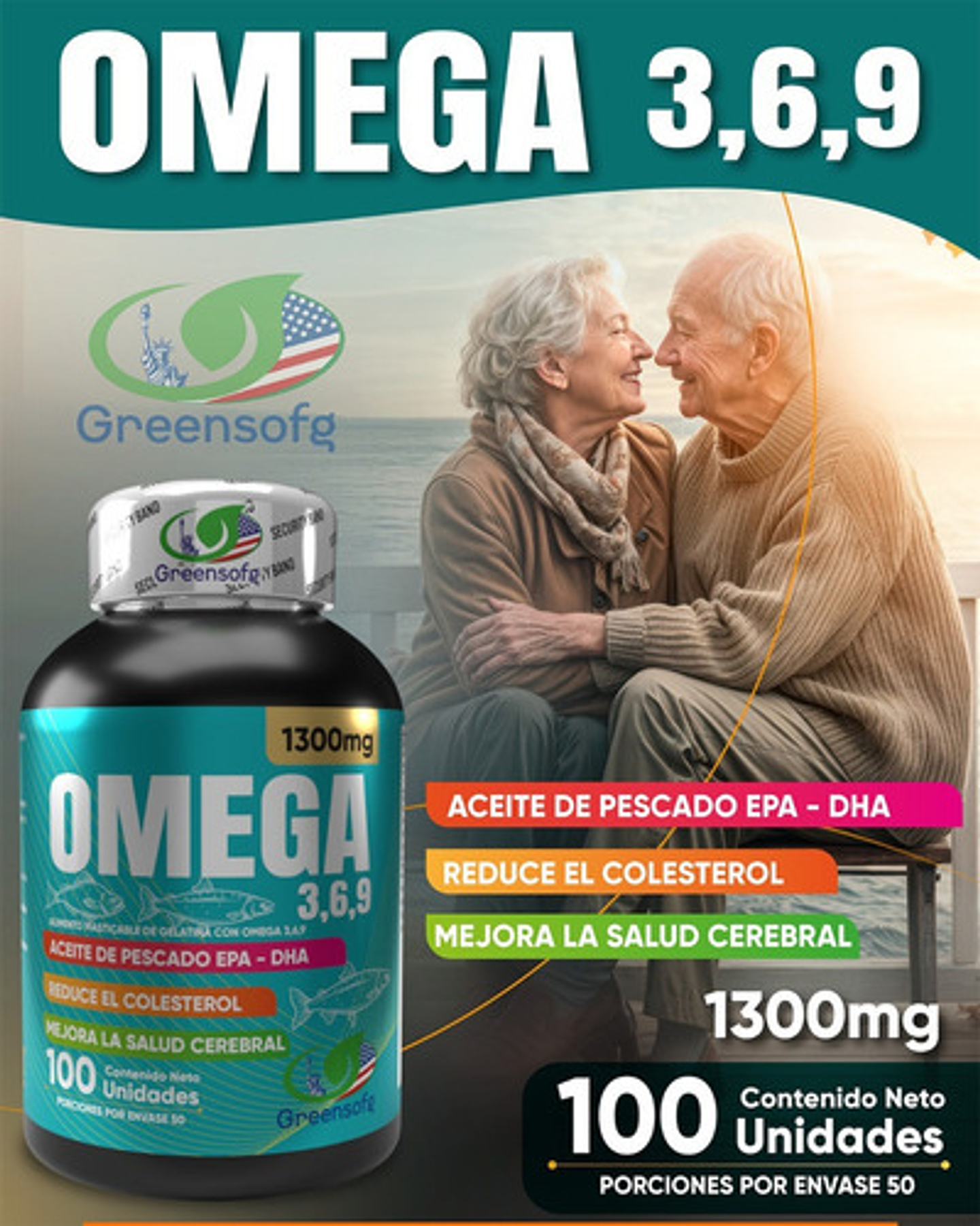 Omega 3, 6 & 9 Epa Dha 1300mg Puro Americano Natural Sabor Original 4