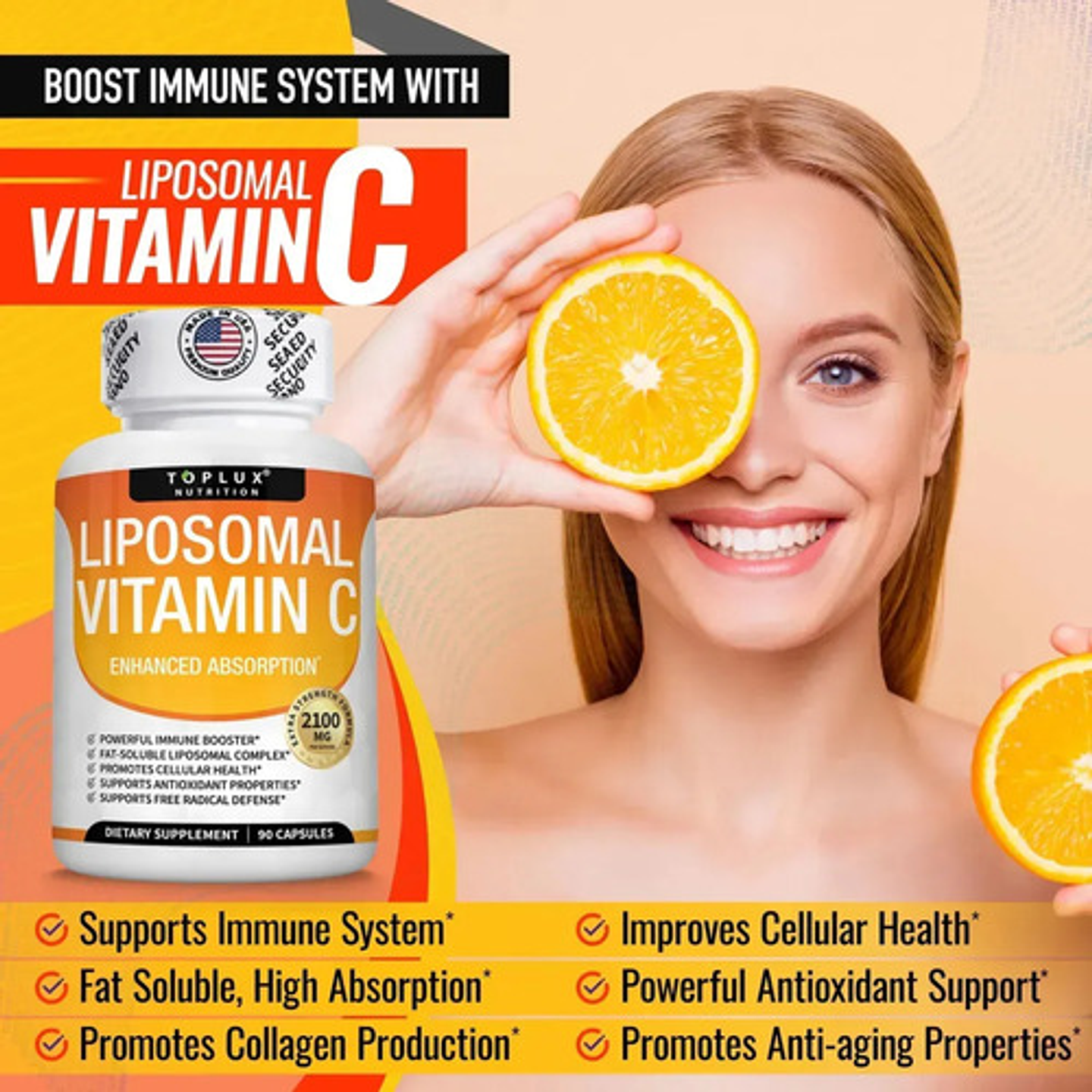 Vitamina C Liposomal De 90 Capsulas Uñas, Piel, Cartilago Sin Sabor 5
