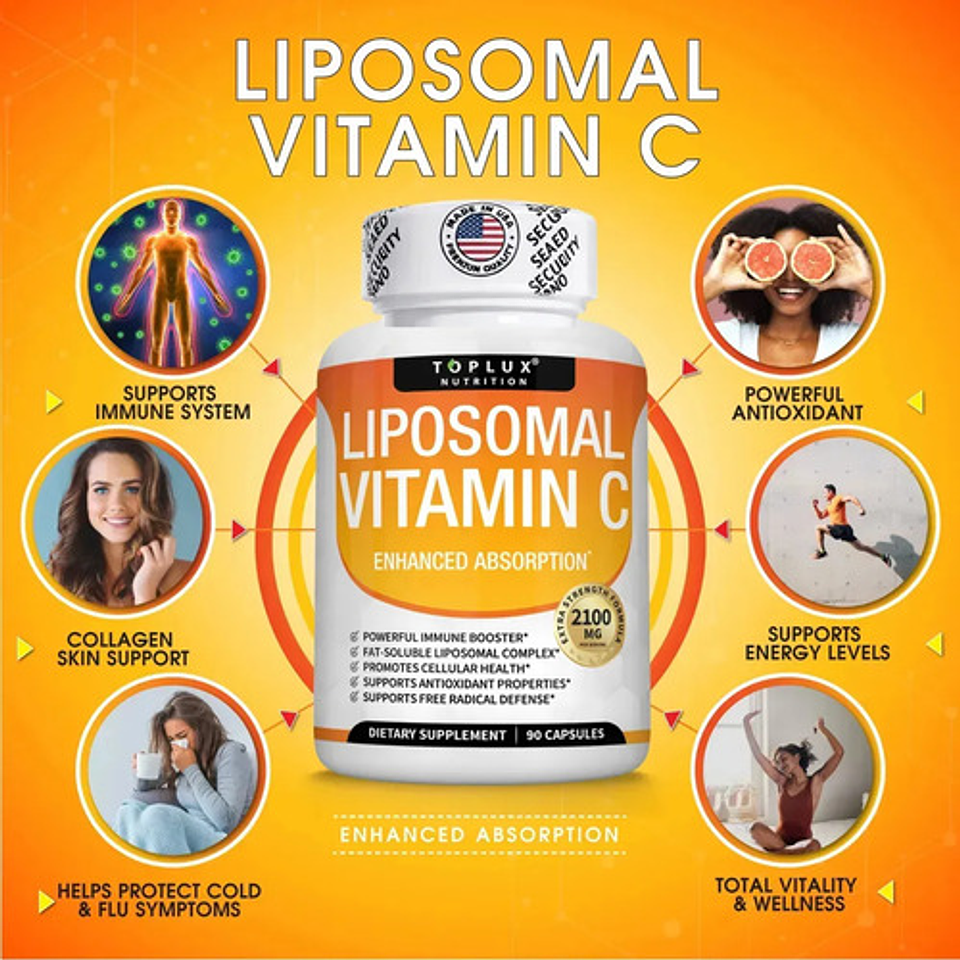 Vitamina C Liposomal De 90 Capsulas Uñas, Piel, Cartilago Sin Sabor 6