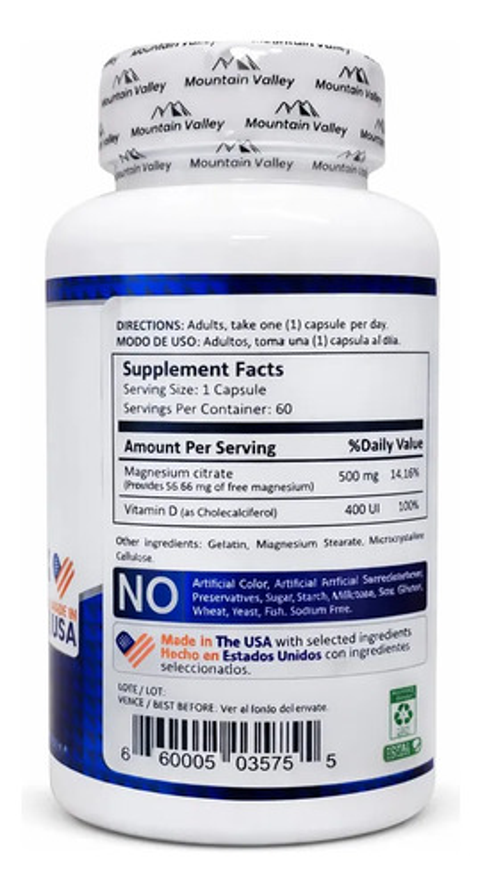 Citrato De Magnesio 500mg Con Vitamina D Mountain Valley 60 2