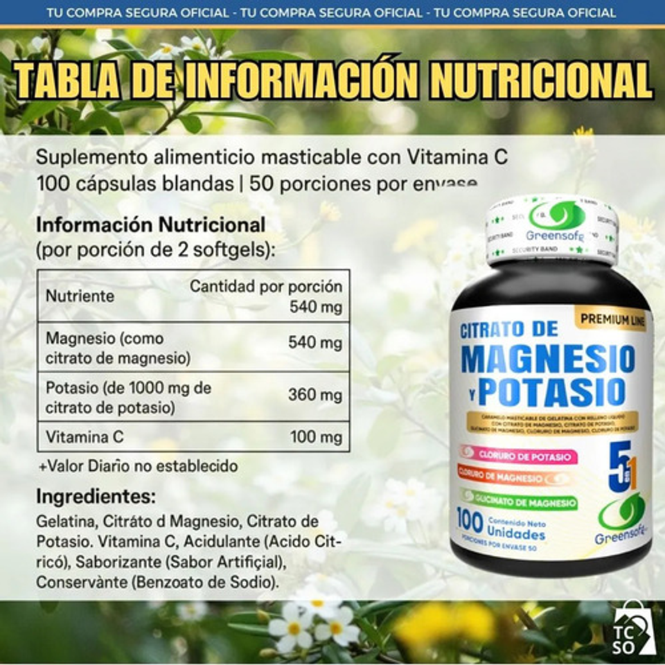 Greensofg Suplementos En Frasco Citrato De Magnesio Y Potasio Original 8