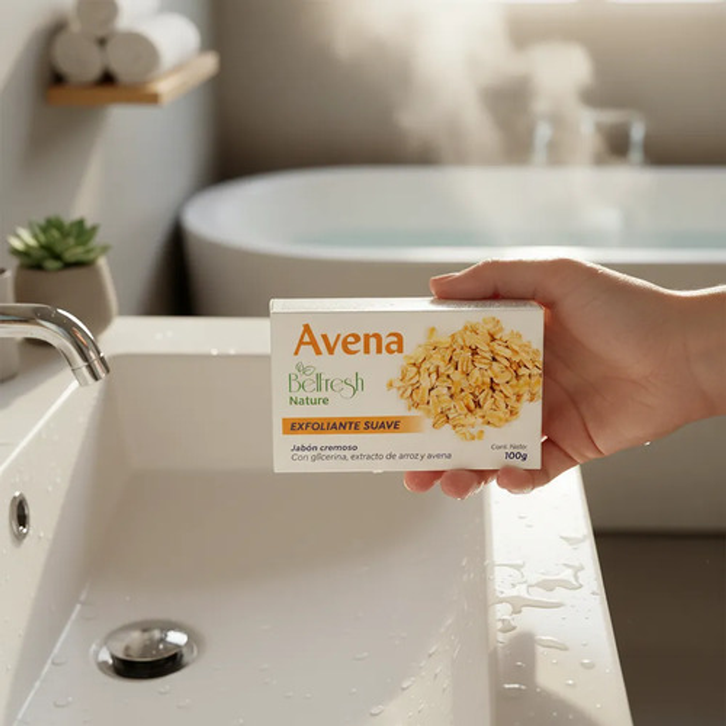 Jabón Cremoso Exfoliante Suave Avena Bellfresh 100g 4