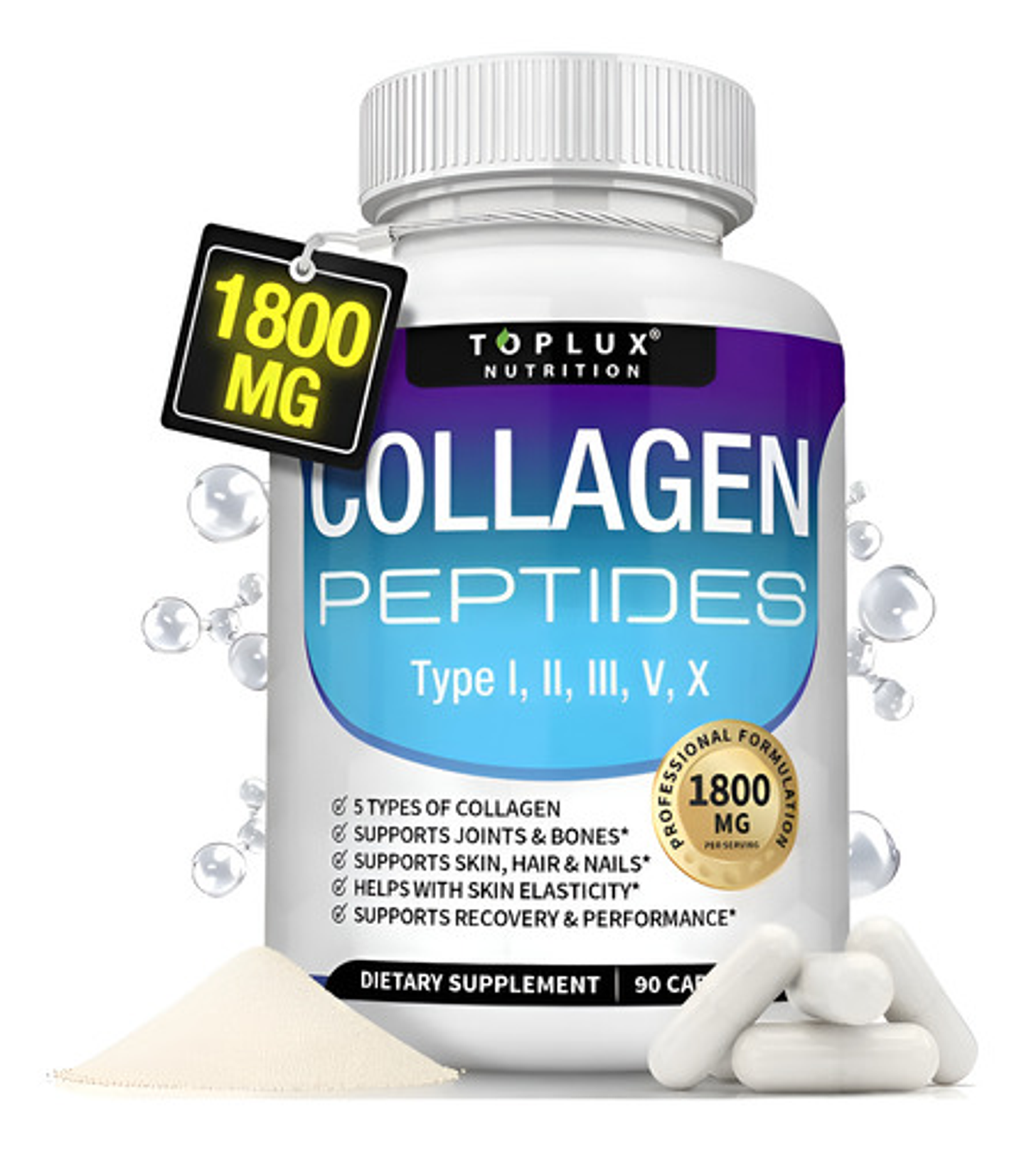 Complejo De 5 Tipos De Péptidos De Colágeno Toplux, 1800 Mg Chocolate 1