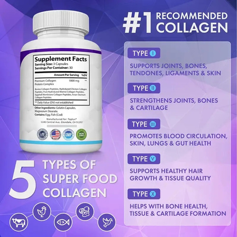 Complejo De 5 Tipos De Péptidos De Colágeno Toplux, 1800 Mg Chocolate 4