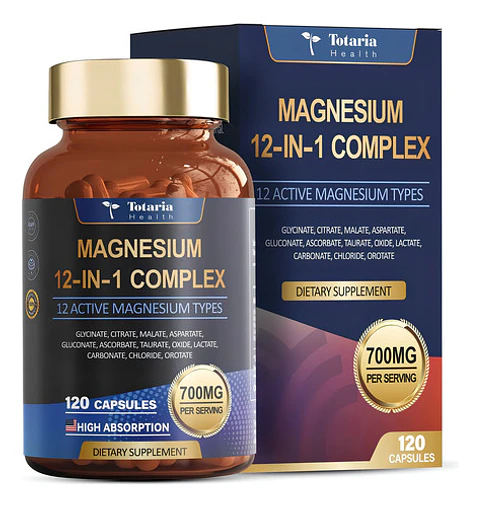 Elfleaf Totaria Health Complejo De Magnesio 700mg 12 En 1 Suplemento De Magnesio 120 Cápsulas Con Glicinato Citrato Malato Óxido Taurato Aspartato,relajación, Músculo, Apoyo Al Corazón