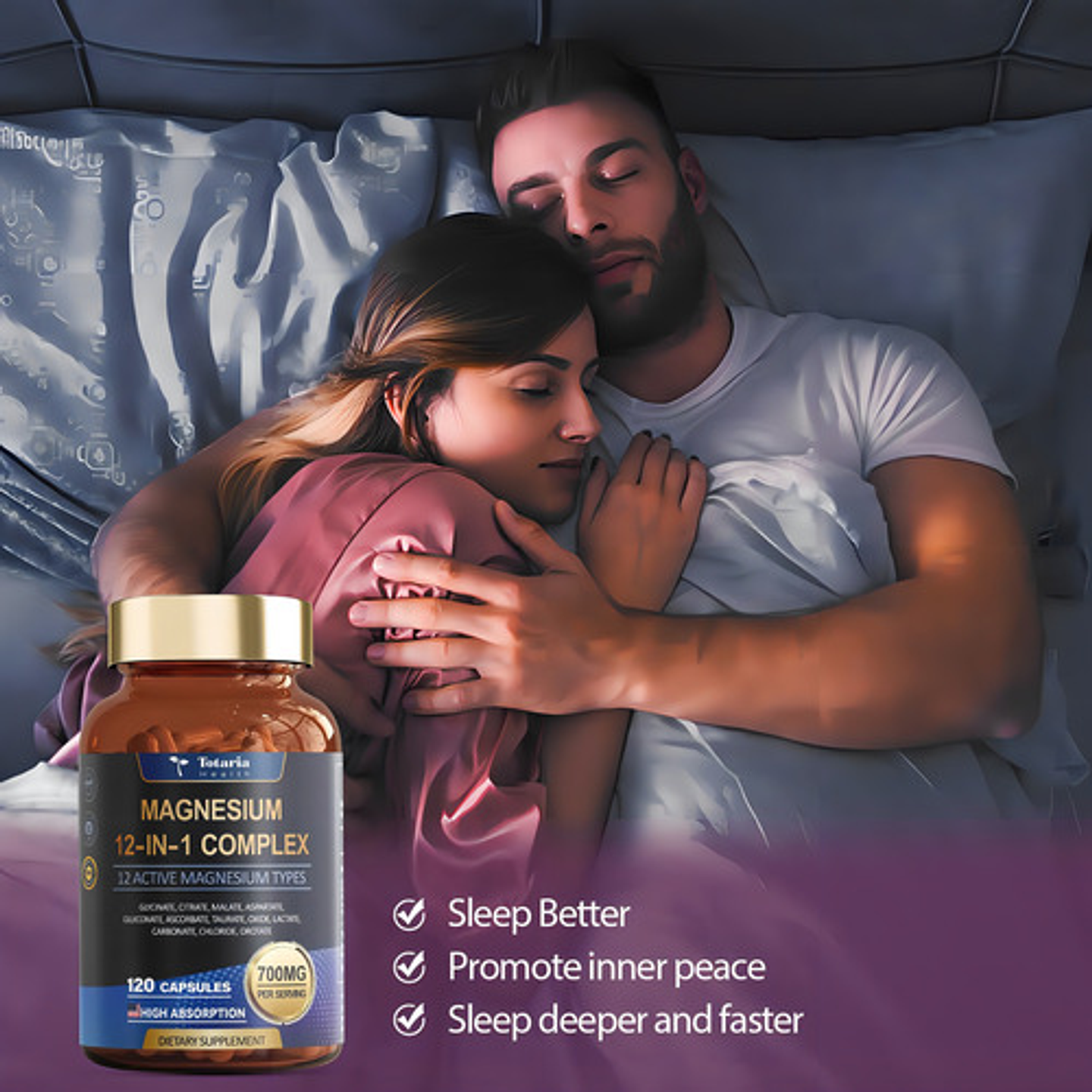 Elfleaf Totaria Health Complejo De Magnesio 700mg 12 En 1 Suplemento De Magnesio 120 Cápsulas Con Glicinato Citrato Malato Óxido Taurato Aspartato,relajación, Músculo, Apoyo Al Corazón 3