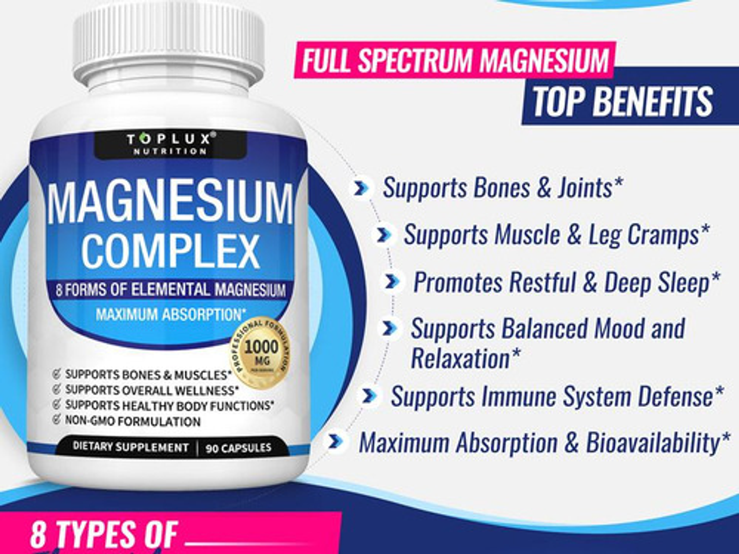 Toplux Magnesium Complex 8 Suplemento Magnesio Vegano 90 8