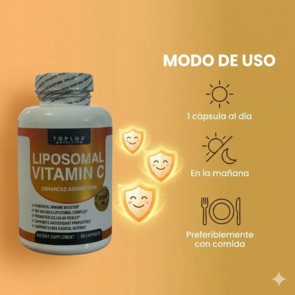 Vitamina C Liposomal Toplux Nutrition 2100 Mg Alta Absorción Suplemento Dietario Antioxidante Refuerzo Inmunológico 90 Cápsulas Sabor Original 3