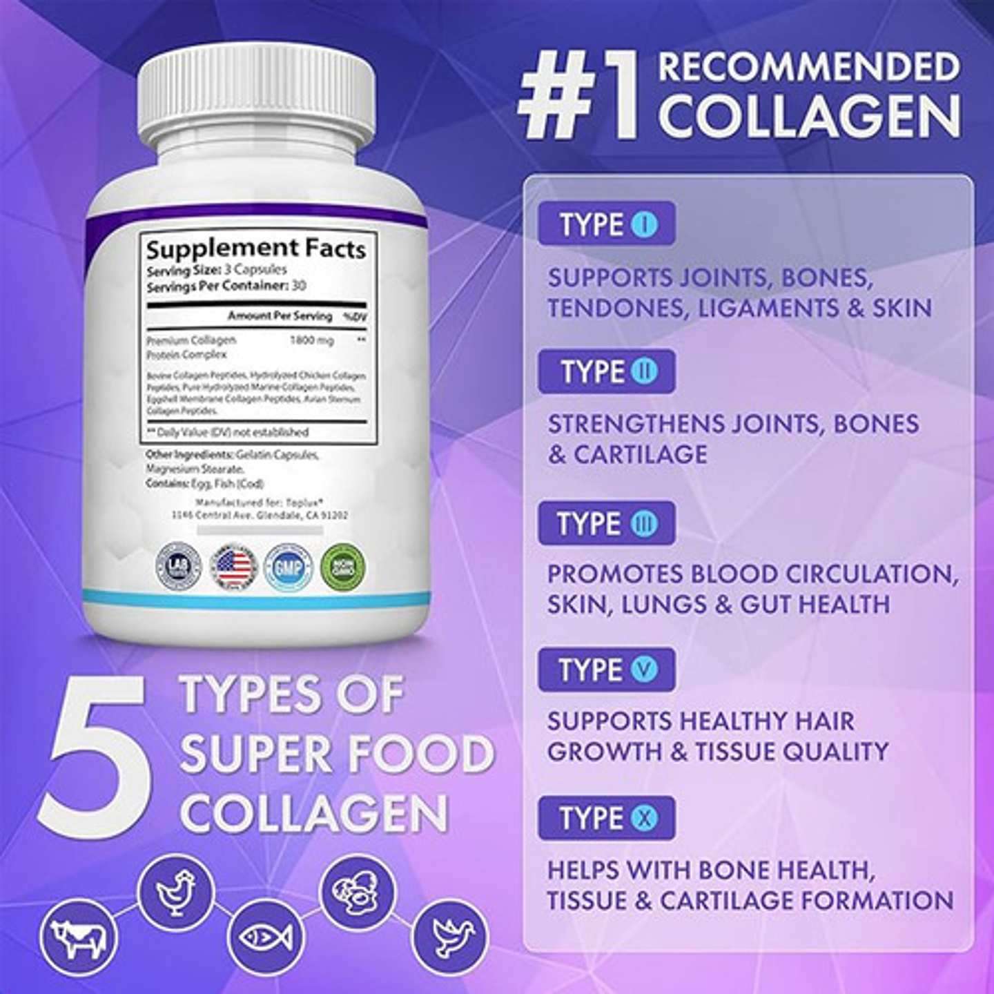 Toplux Collagen Peptides 5 Types Complex 1800mg Health Beaut Sabor Sin Sabor 4