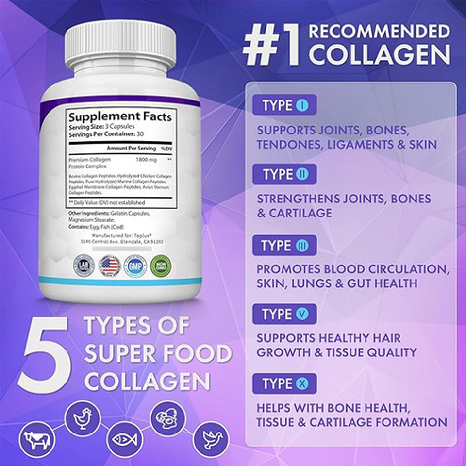 Toplux Collagen Peptides 5 Types Complex 1800mg Health Beaut Sabor Sin Sabor 4
