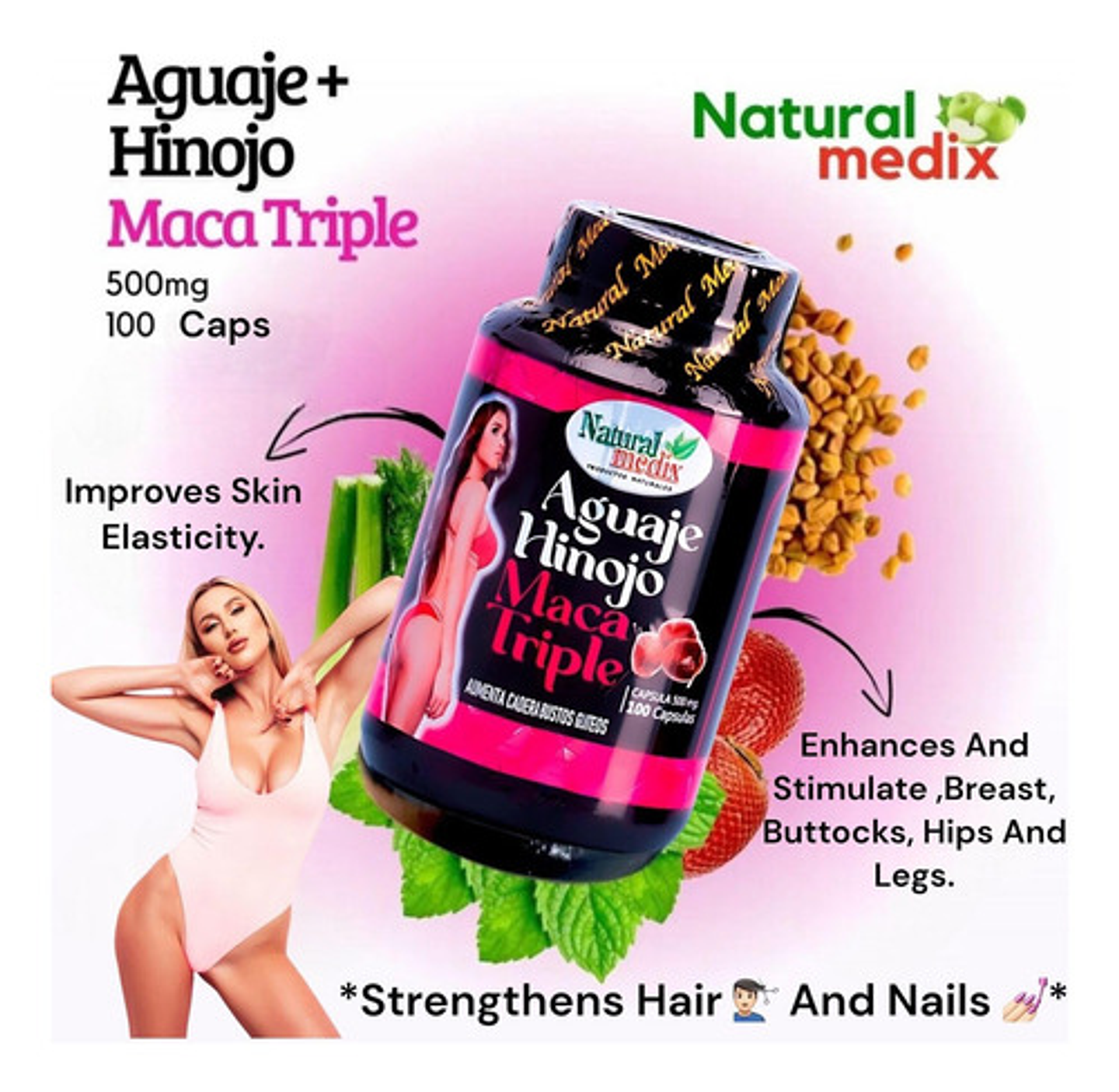 Natural Medix Aguaje Hinojo Maca Triple 100 Cápsulas Sin Sabor 2