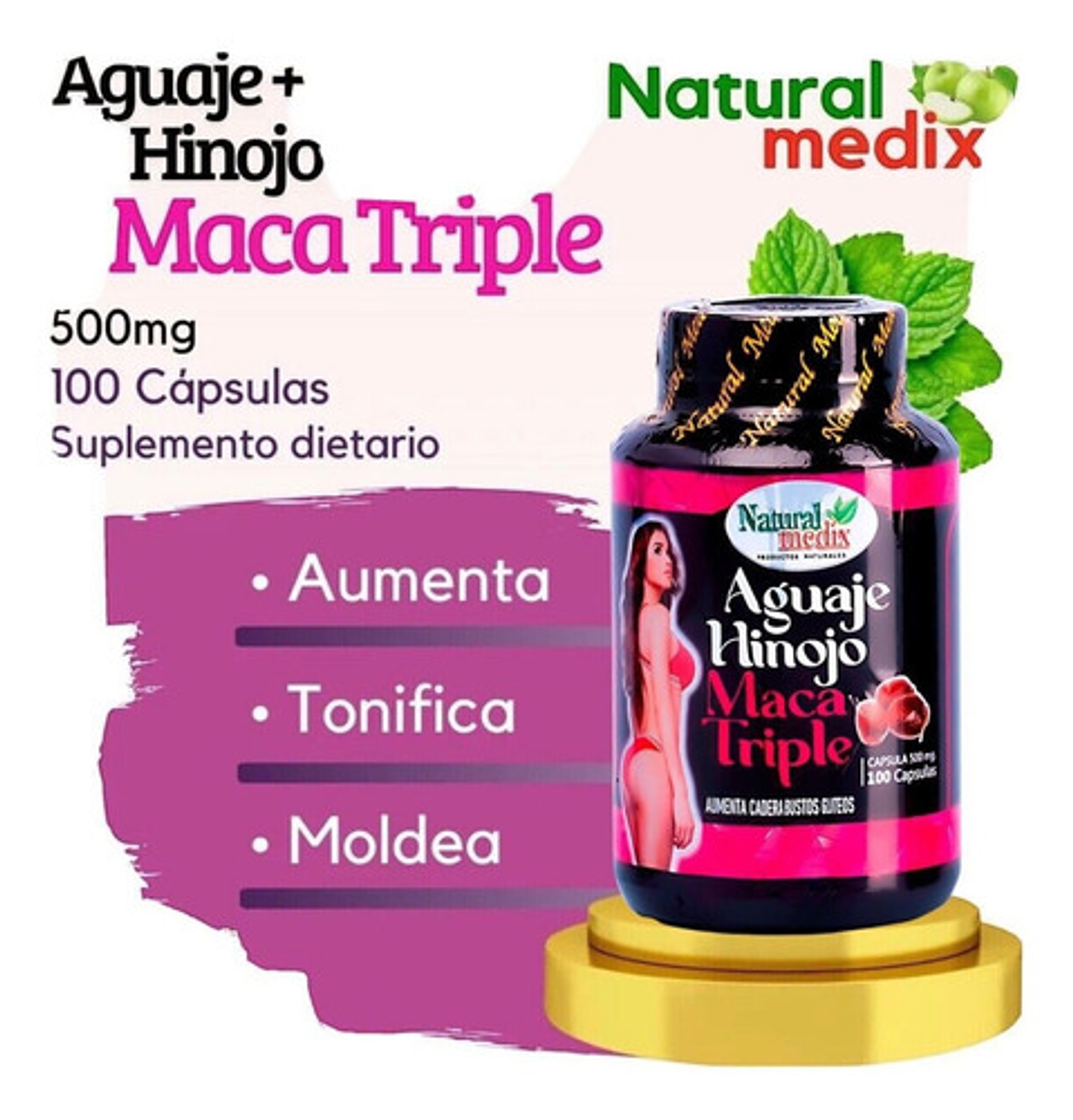 Natural Medix Aguaje Hinojo Maca Triple 100 Cápsulas Sin Sabor 3