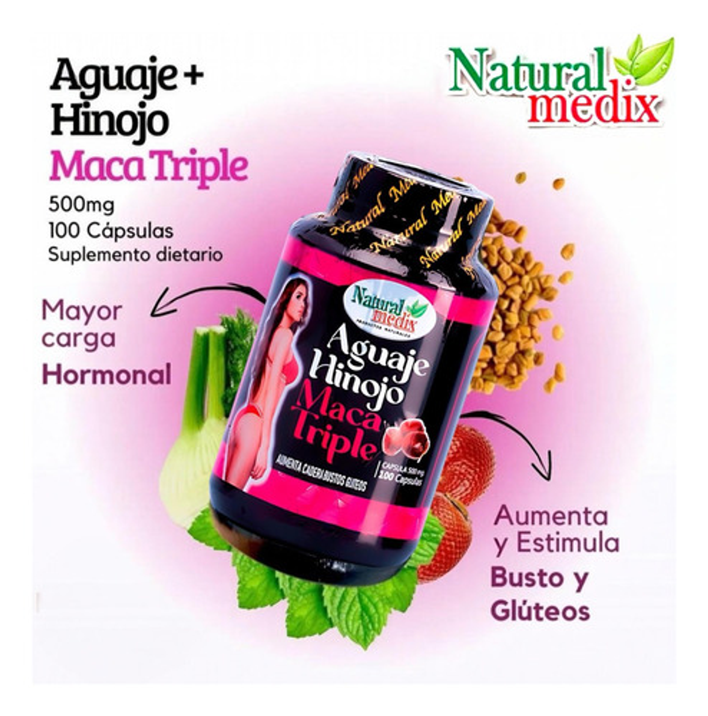 Natural Medix Aguaje Hinojo Maca Triple 100 Cápsulas Sin Sabor 4