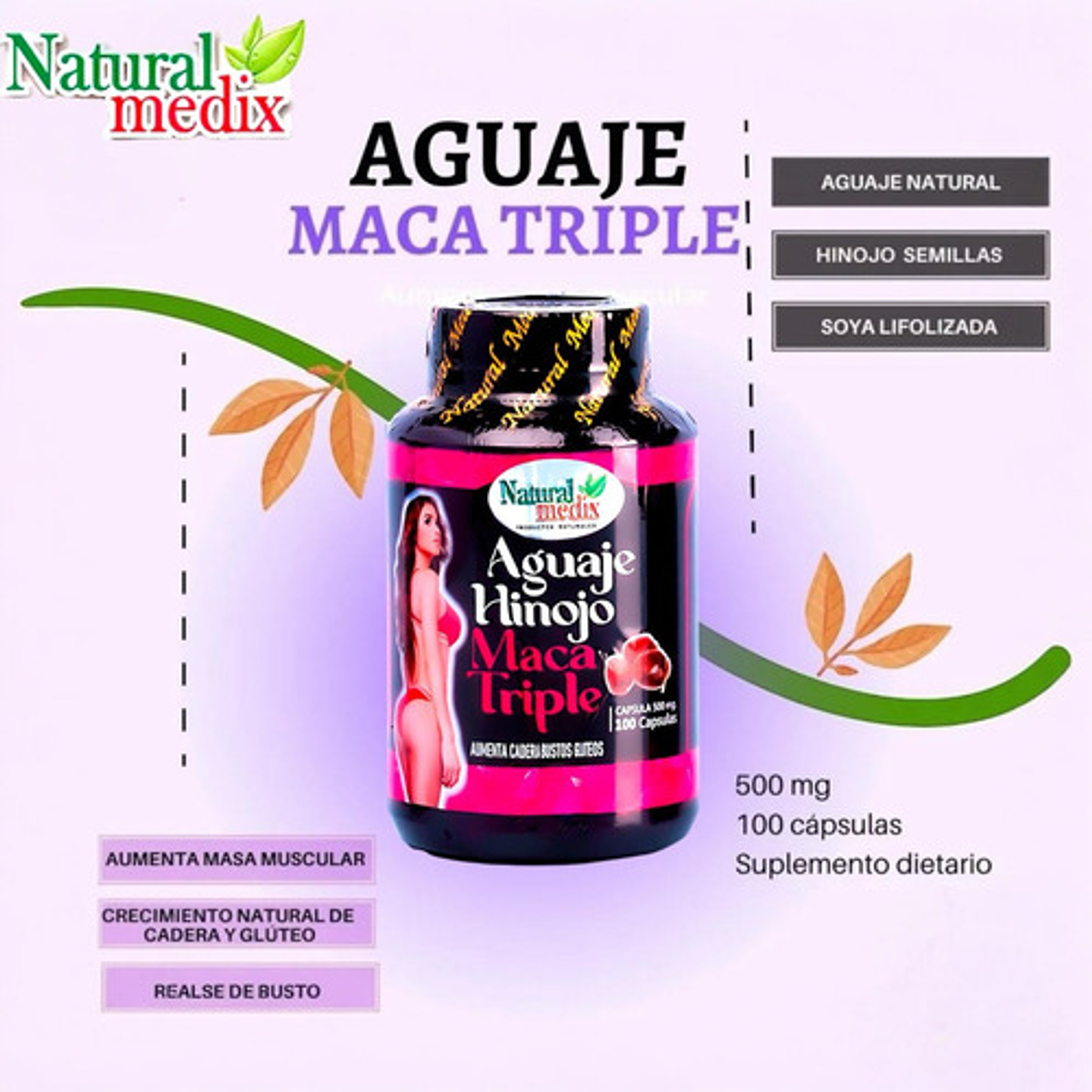 Natural Medix Aguaje Hinojo Maca Triple 100 Cápsulas Sin Sabor 5