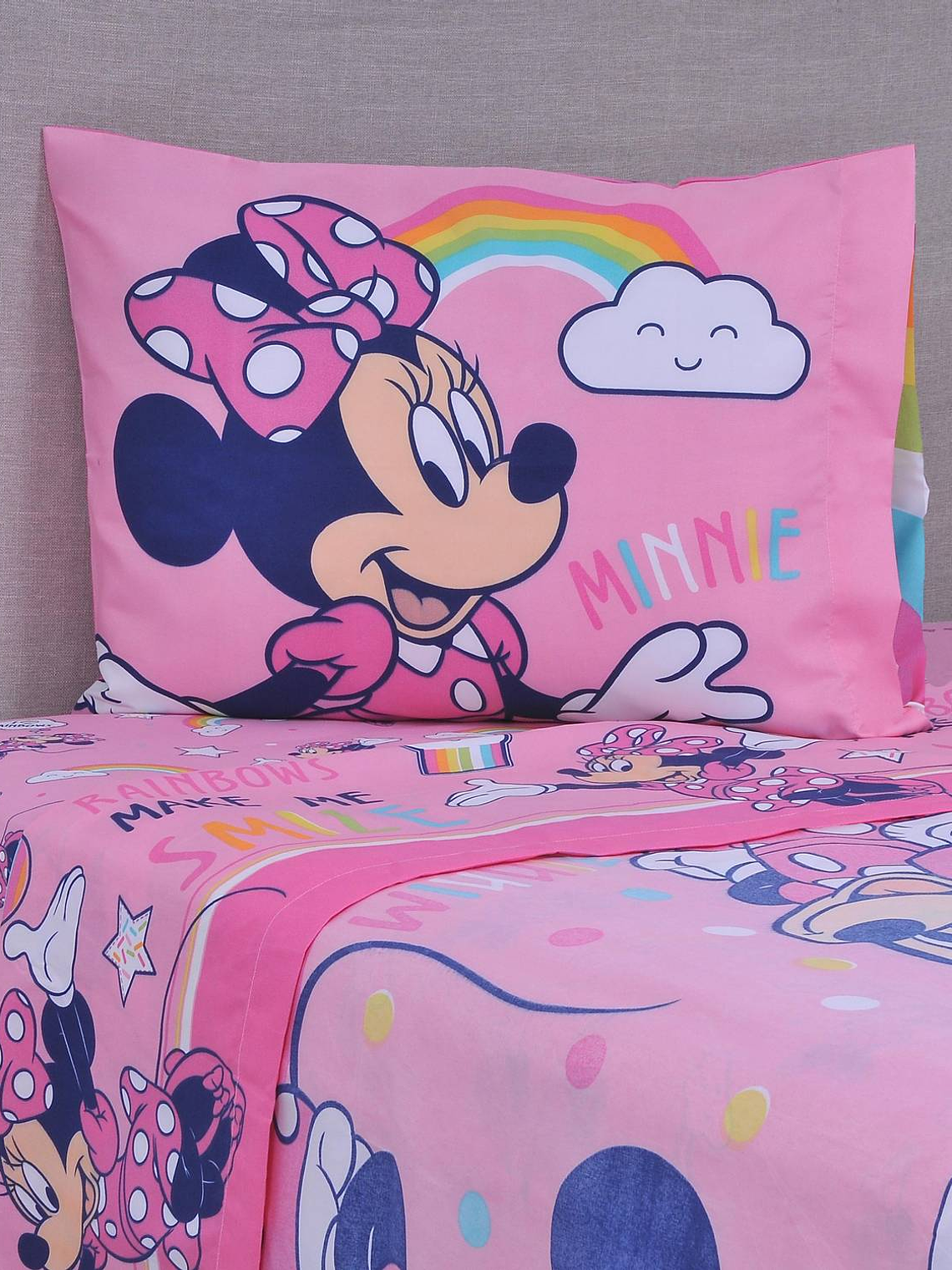 Sábana Single Infantil - Minnie Rainbow 1