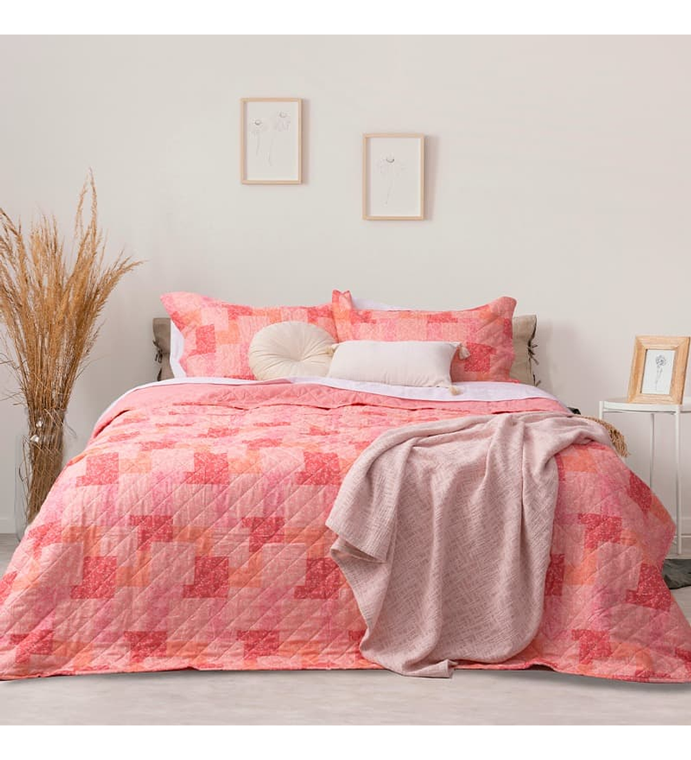 Quilt 2 Plazas Cosido Patchwork Virgo