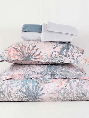 Quilt + Sábana Estampado 2 Plazas / Palmas