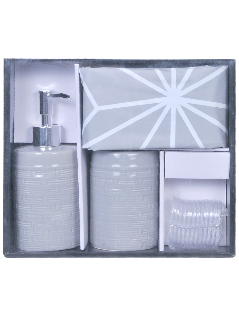Set de Baño 4 Piezas Rayas Gris 1