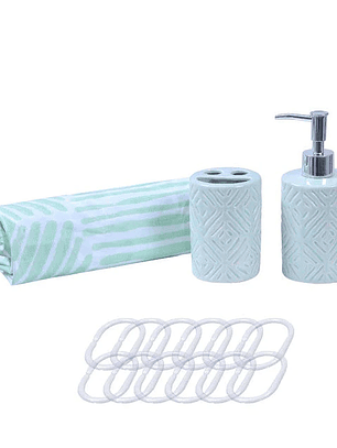 Set de Baño 4 Piezas Chevron Verde Claro