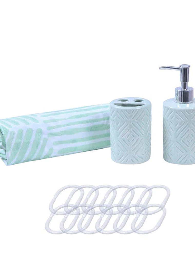 Set de Baño 4 Piezas Chevron Verde Claro 2