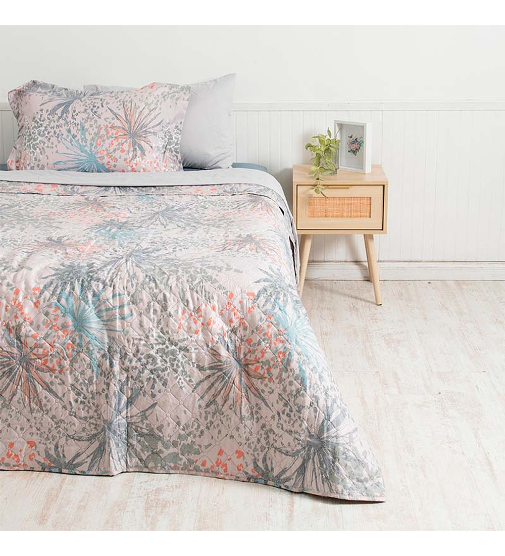 Quilt + Sábana Estampado KING / Palmas