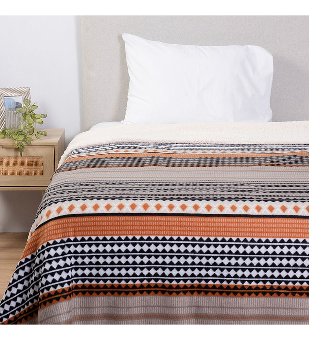 Frazada 1.5 Plazas Polar Sherpa Estampado Hibisco