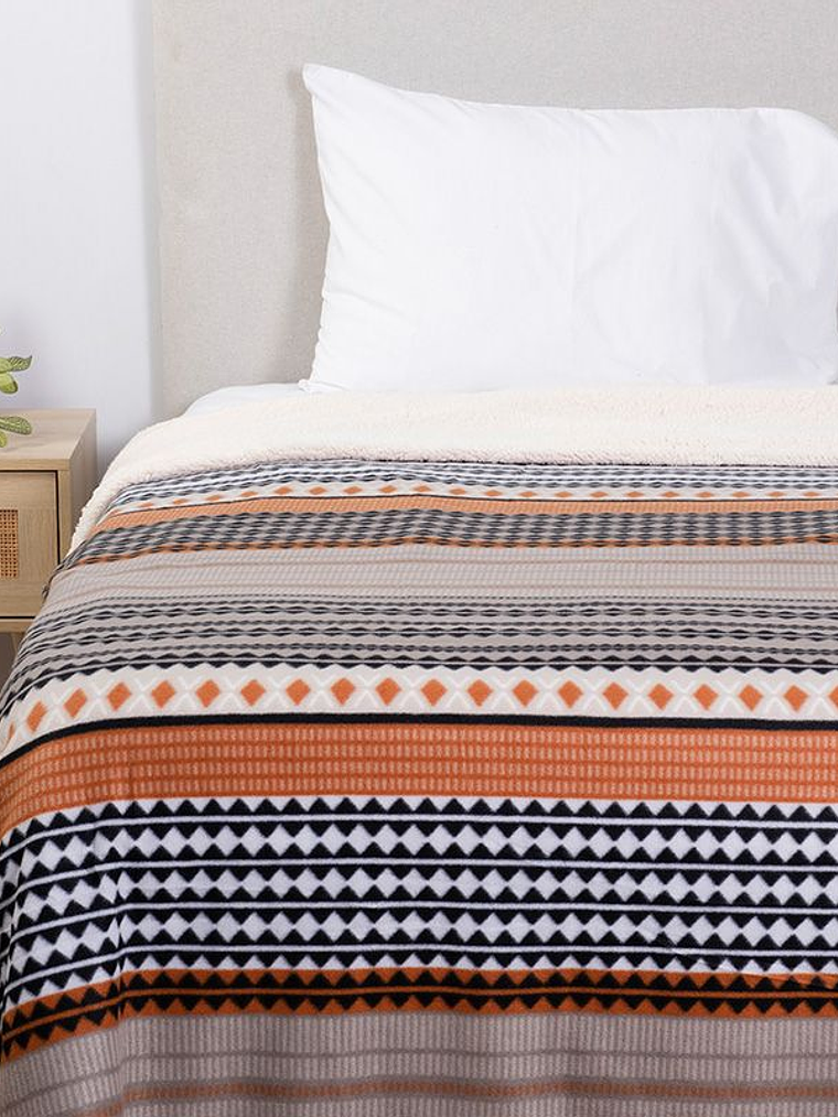 Frazada 1.5 Plazas Polar Sherpa Estampado Hibisco 1