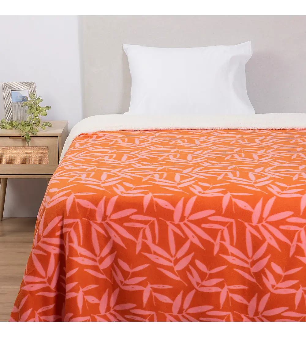 Frazada 1.5 Plazas Polar Sherpa Estampado Tulipan