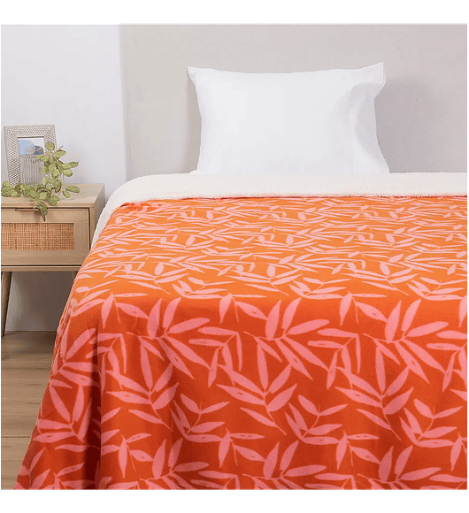 Frazada 1.5 Plazas Polar Sherpa Estampado Tulipan