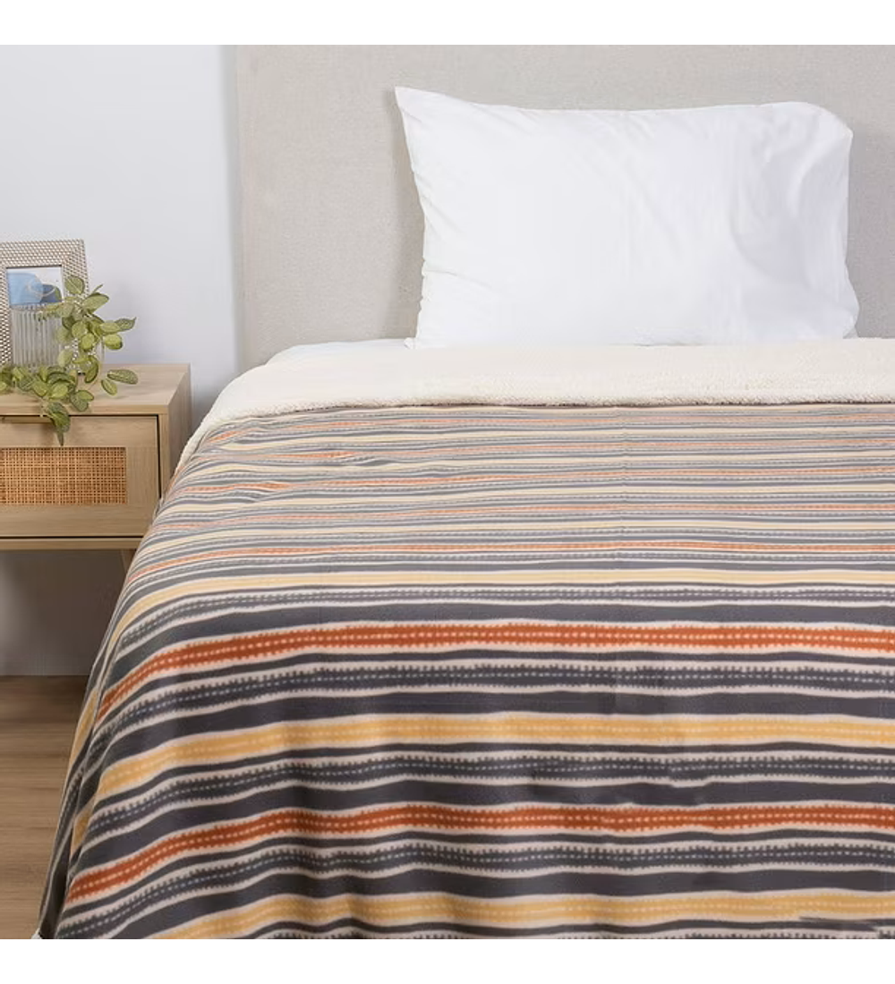 Frazada 1.5 Plazas Polar Sherpa Estampado Gerbera