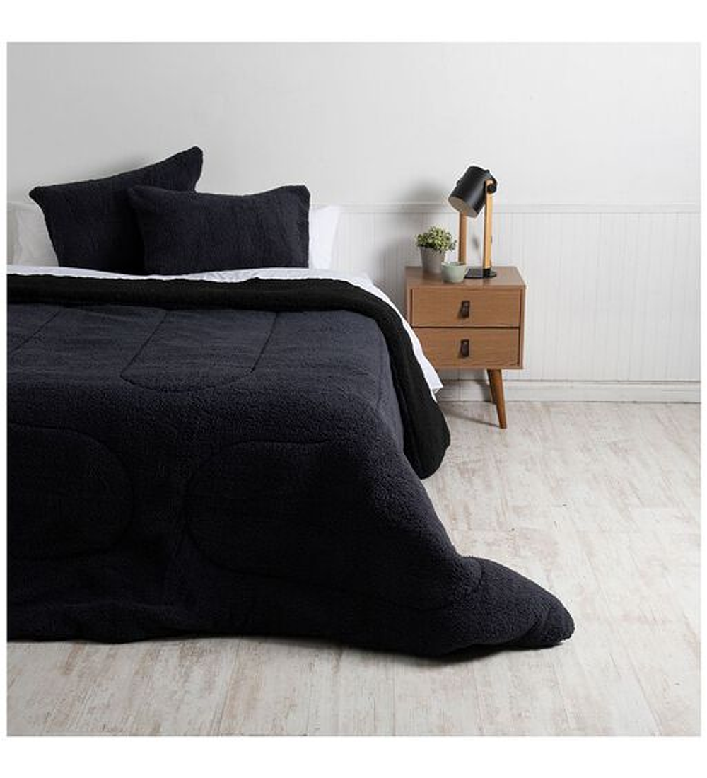 Plumón 1.5 Plazas Sherpa Negro-Gris