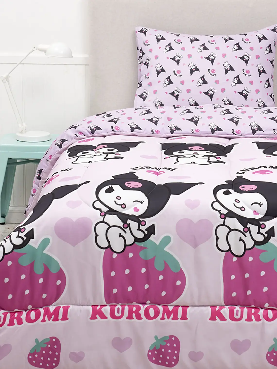 Plumón Microfibra Single - Kuromi Frutillas 1