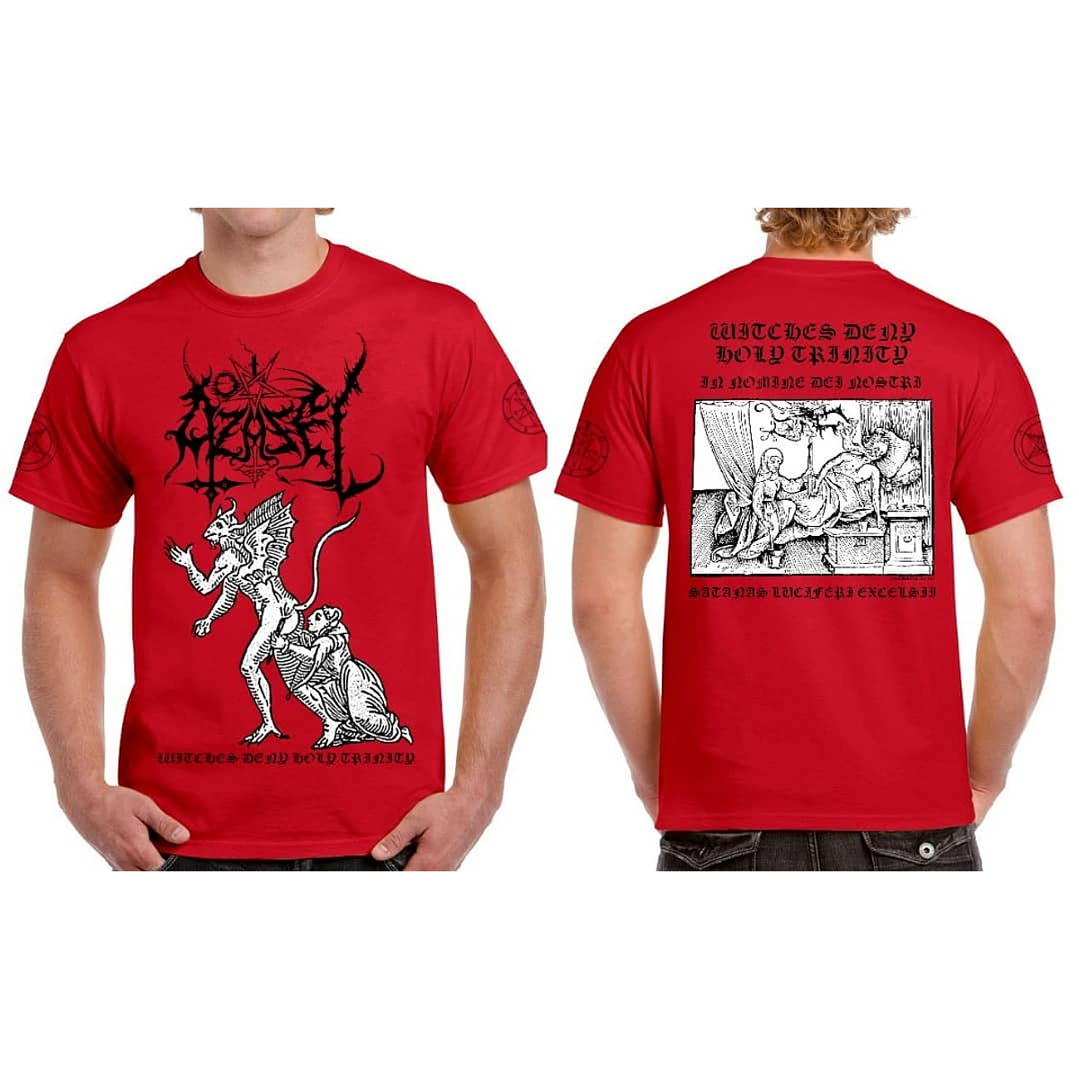 Azazel Witches Deny Holy Trinity official Red shirt sizes