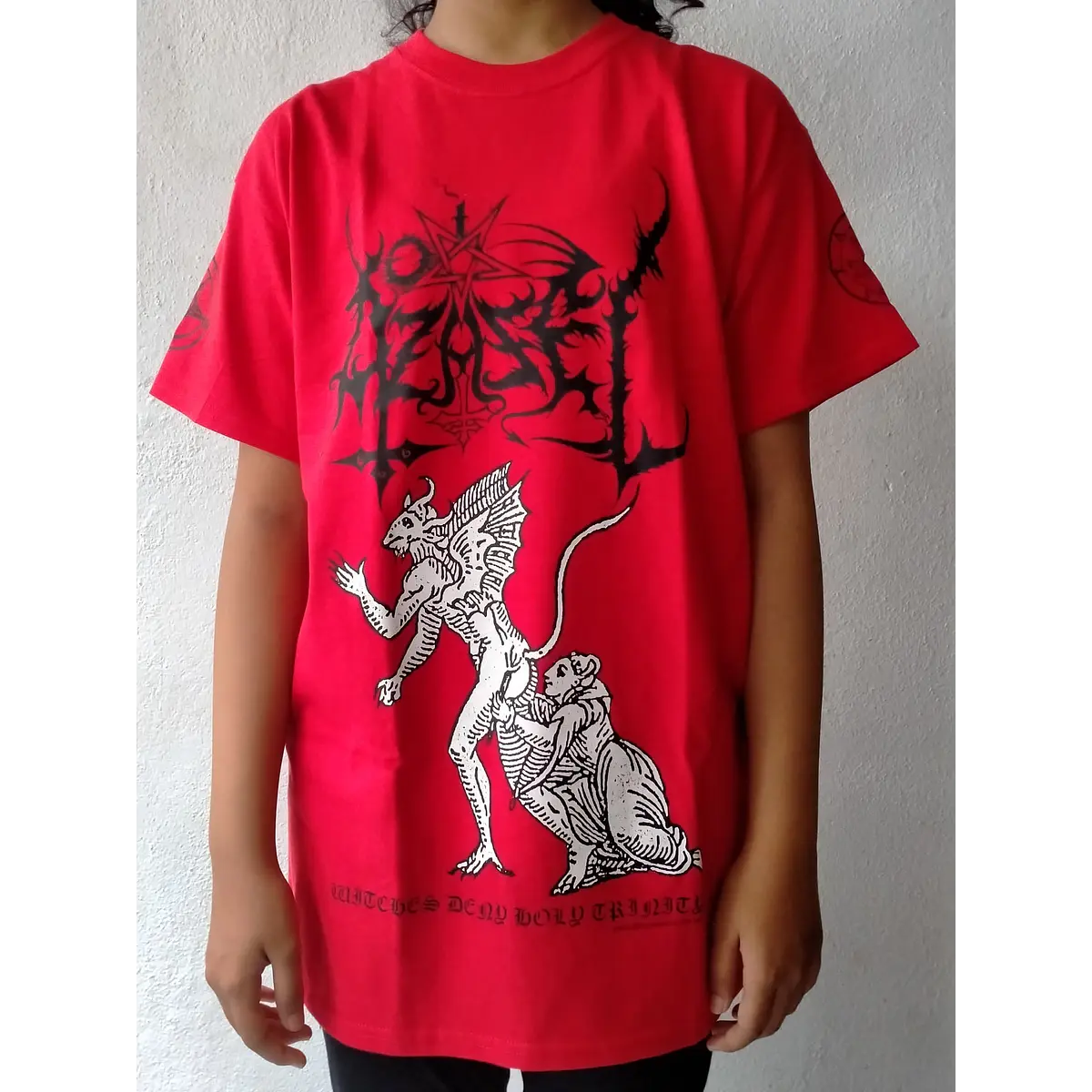 Azazel Witches Deny Holy Trinity official Red shirt sizes