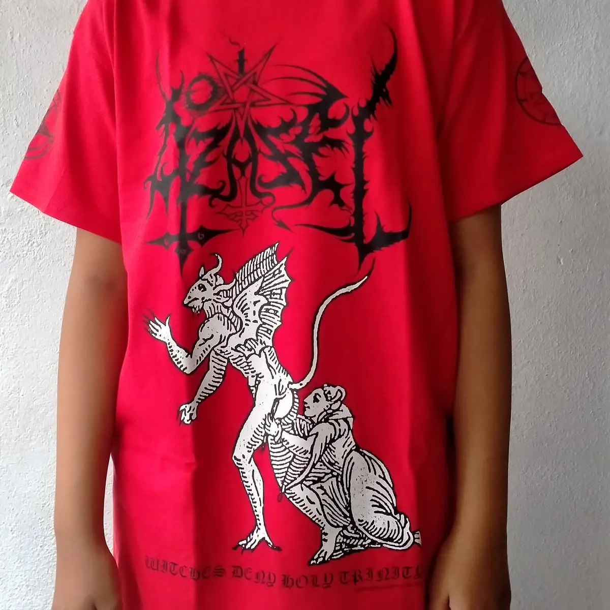 Azazel Witches Deny Holy Trinity official Red shirt sizes